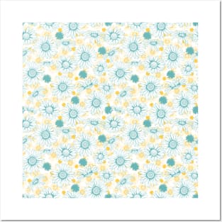 Summer Yellow and Blue Daisy Flowers Texture Background Posters and Art